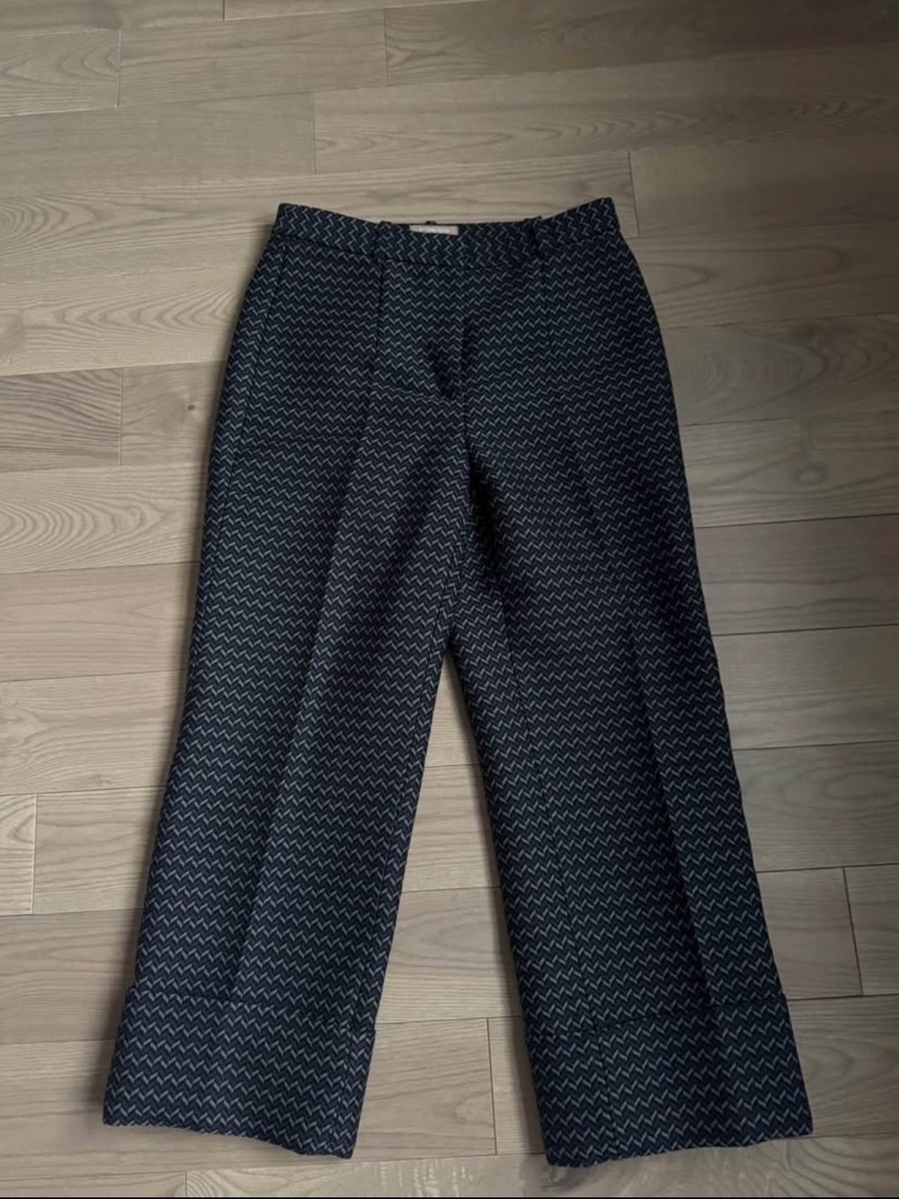 Michael Kors Black Italian Wool Chevron-Patterned Trousers
